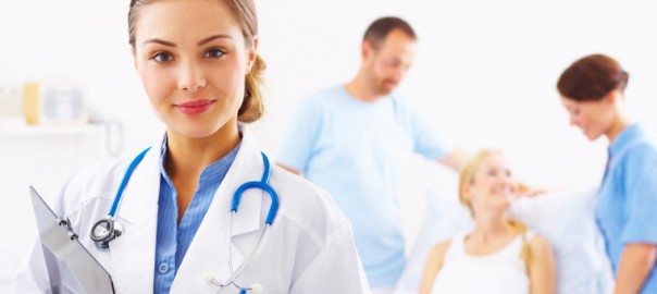 Close-up of a young female caring doctor